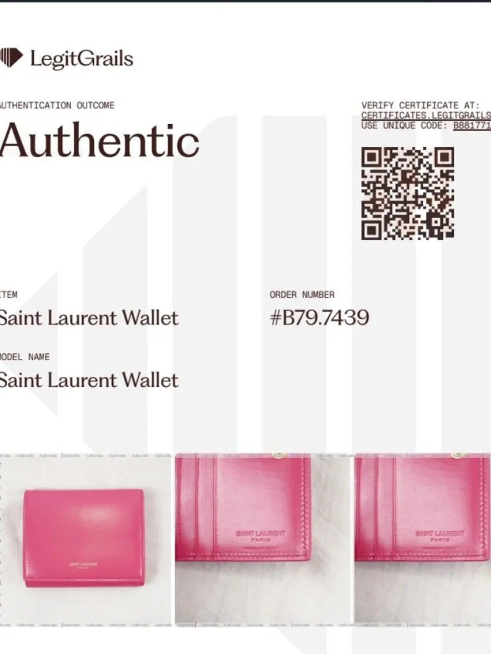 Saint Laurent Women's Trifold Wallet In Smooth Pink Leather With Gold Accents - Picture 15 of 15